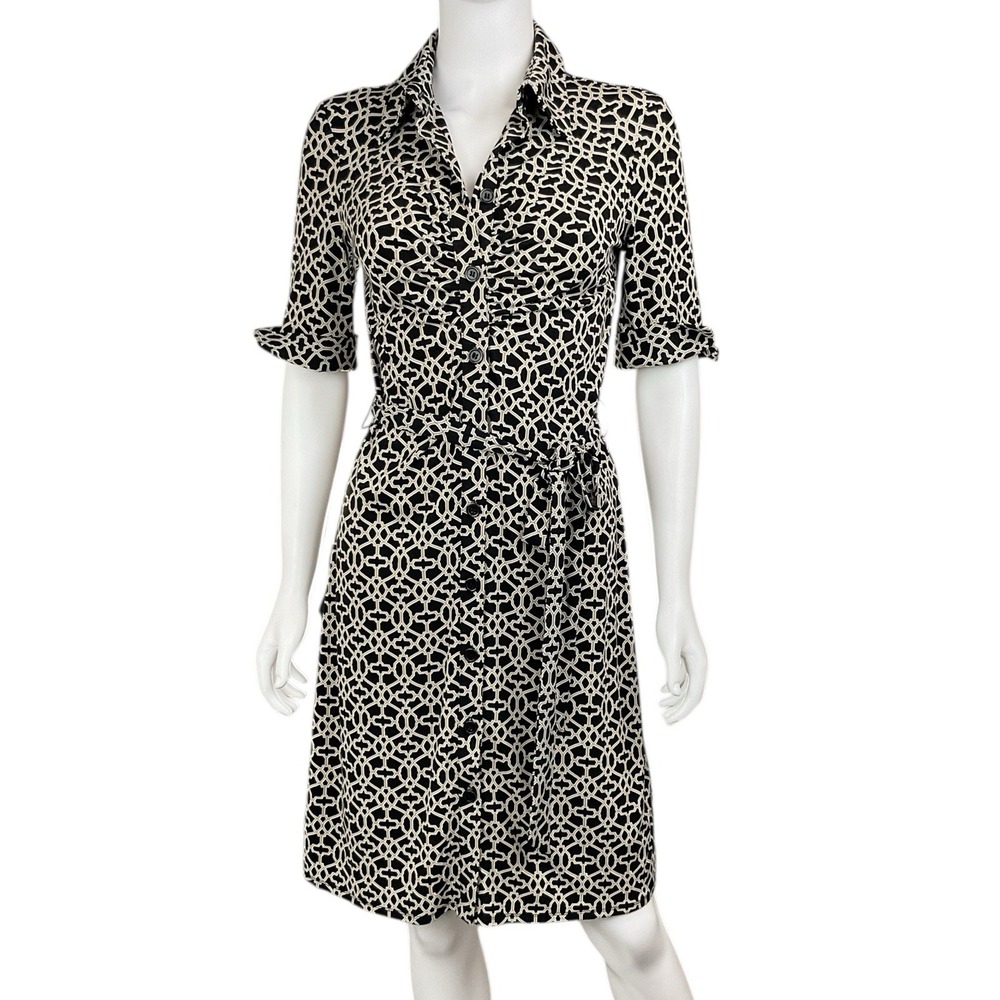 Laundry By Shelli Segal Women's Size 4Black Button‎ Front 3/4 Sleeve Knit Dress